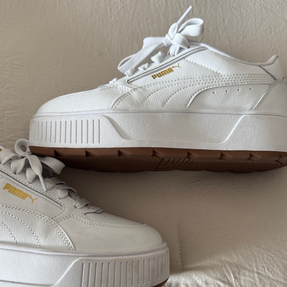 PUMA Women's White and Gold Platform Sneakers